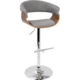 Vintage Mod Adjustable Swivel Bar Stool in Light Grey Fabric & Walnut Finish